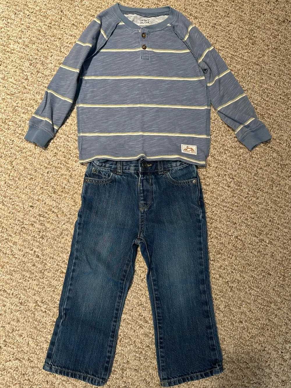 Toddler Long Sleeve Henley Top and Jeans Set - Picture 1 of 8